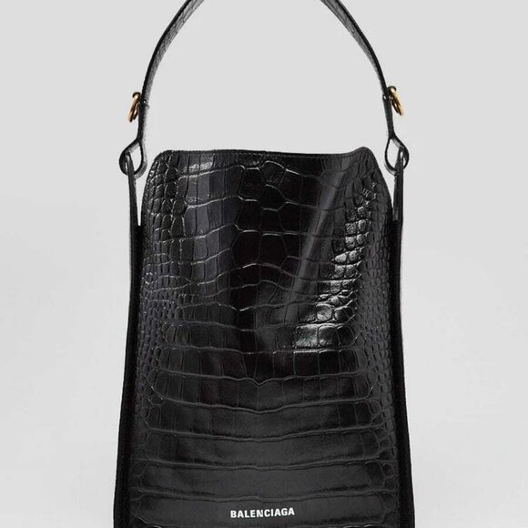 Balenciaga Black Croc Embossed Leather Tool 2.0 North South Medium Tote Bag - Picture 3 of 11